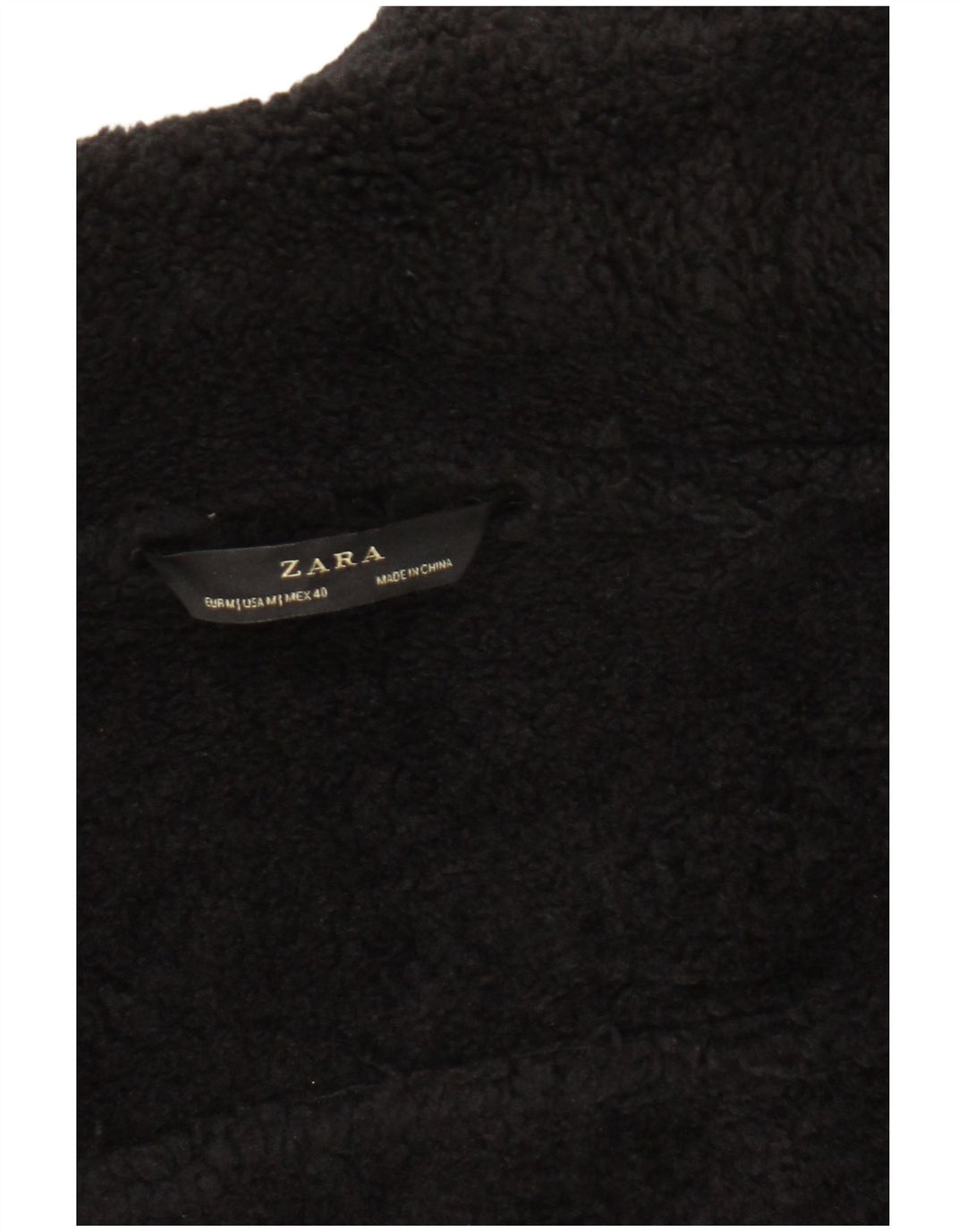 Zara Womens Sherpa Biker Jacket UK 14 Médio Preto Poliéster