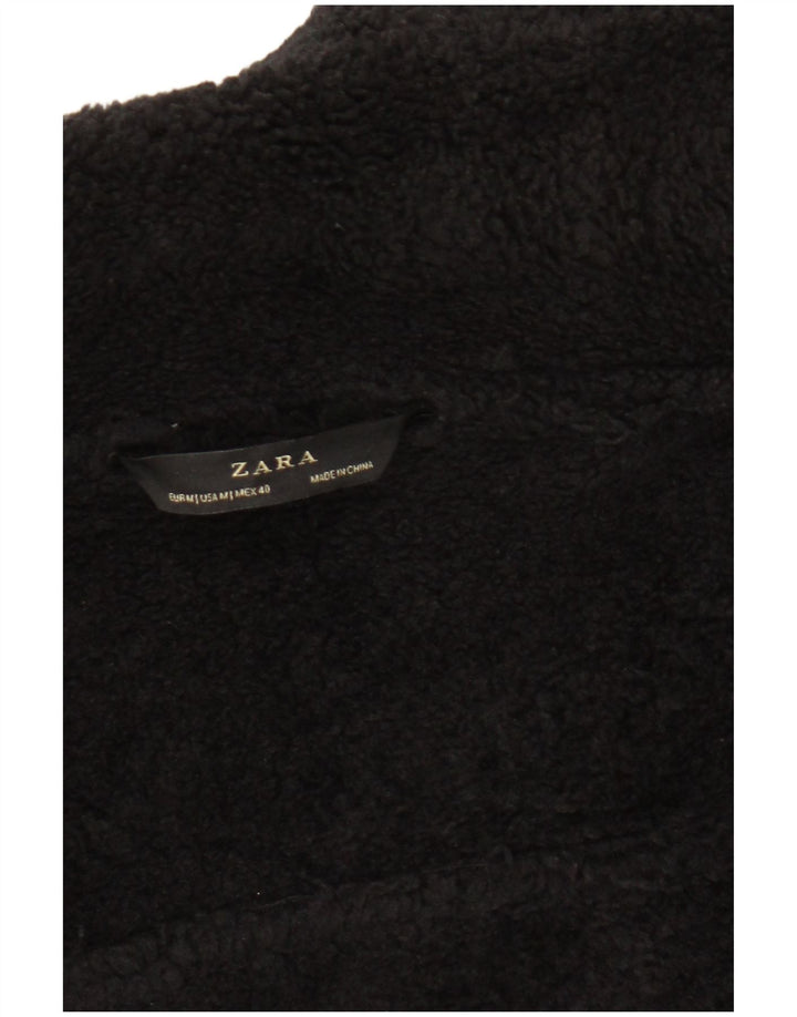Zara Womens Sherpa Biker Jacket UK 14 Médio Preto Poliéster