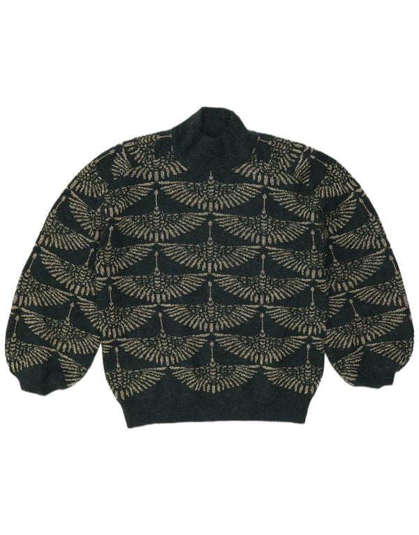 Suéter feminino vintage com gola tartaruga Reino Unido 14 verde médio