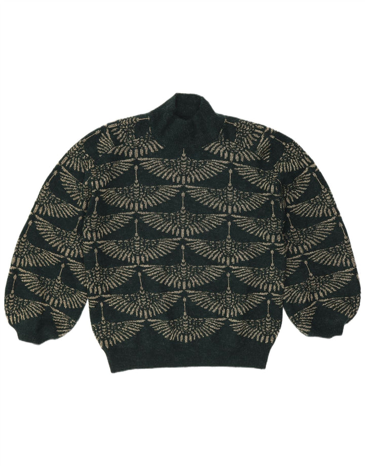 Suéter feminino vintage com gola tartaruga Reino Unido 14 verde médio