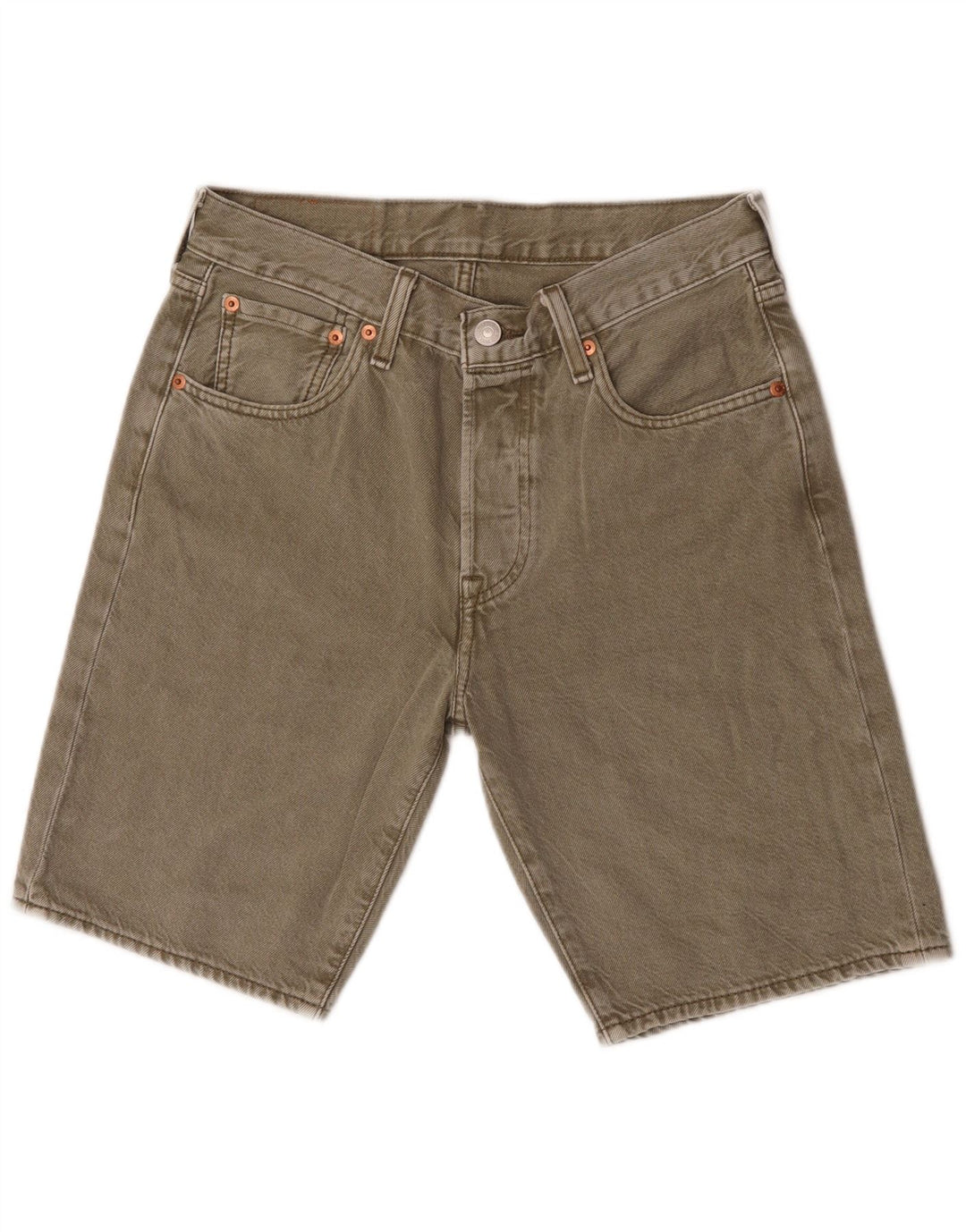 Shorts jeans masculino 501 da Levi's W28 pequeno algodão cáqui