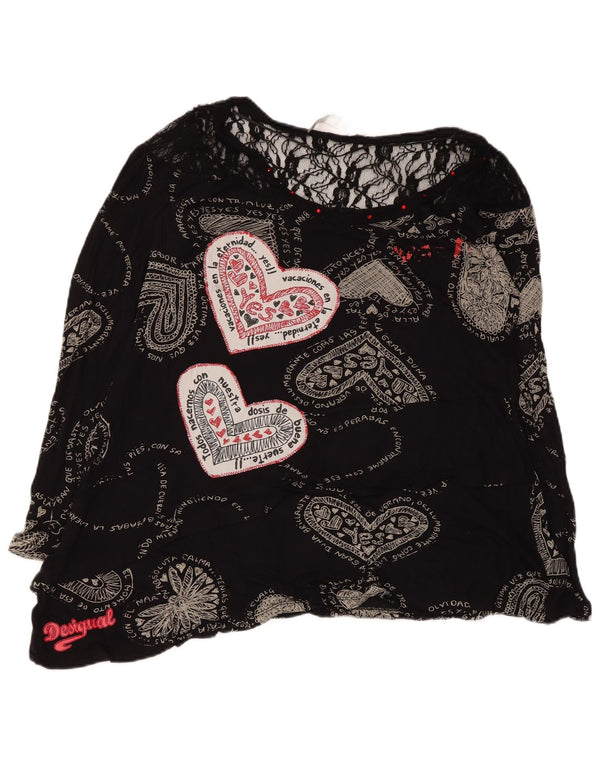 Blusa gráfica feminina Desigual Top UK 12 médio preto geométrico coração