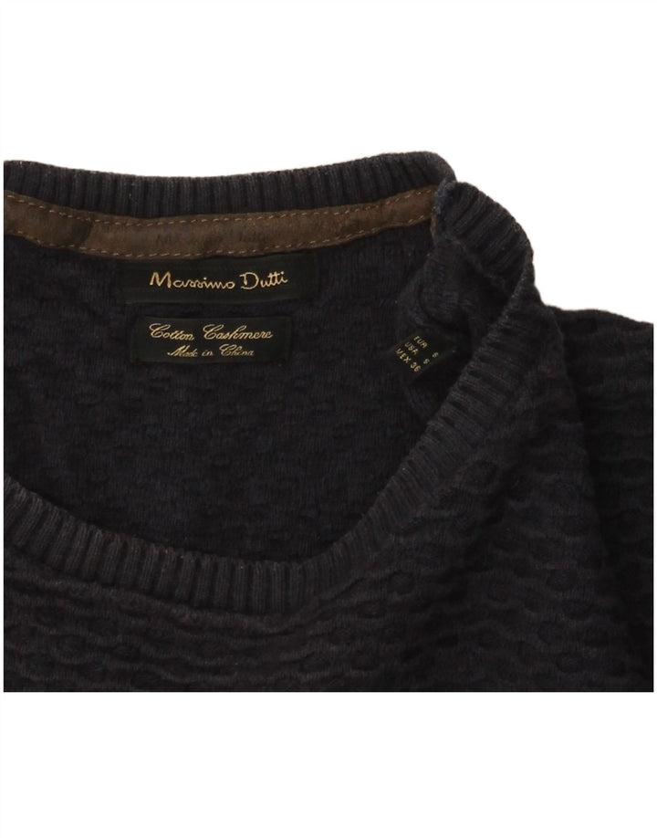 Suéter masculino Massimo Dutti com gola redonda, pequeno algodão azul marinho