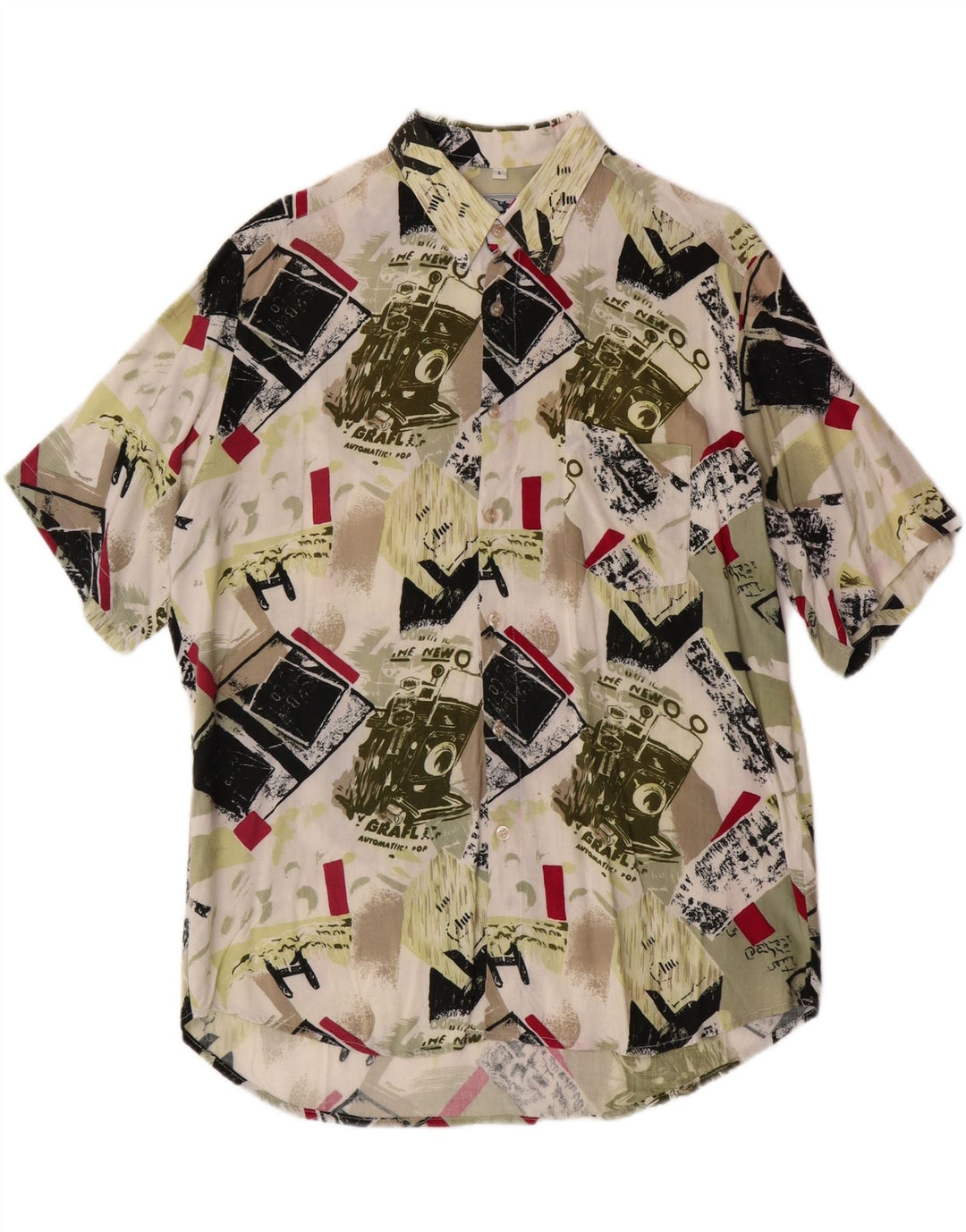 Camisa masculina VINTAGE de manga curta grande verde patchwork viscose