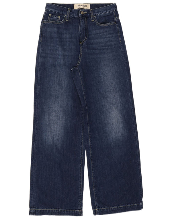 Calça jeans feminina Roy Rogers cintura alta com perna larga W25 L28 algodão azul