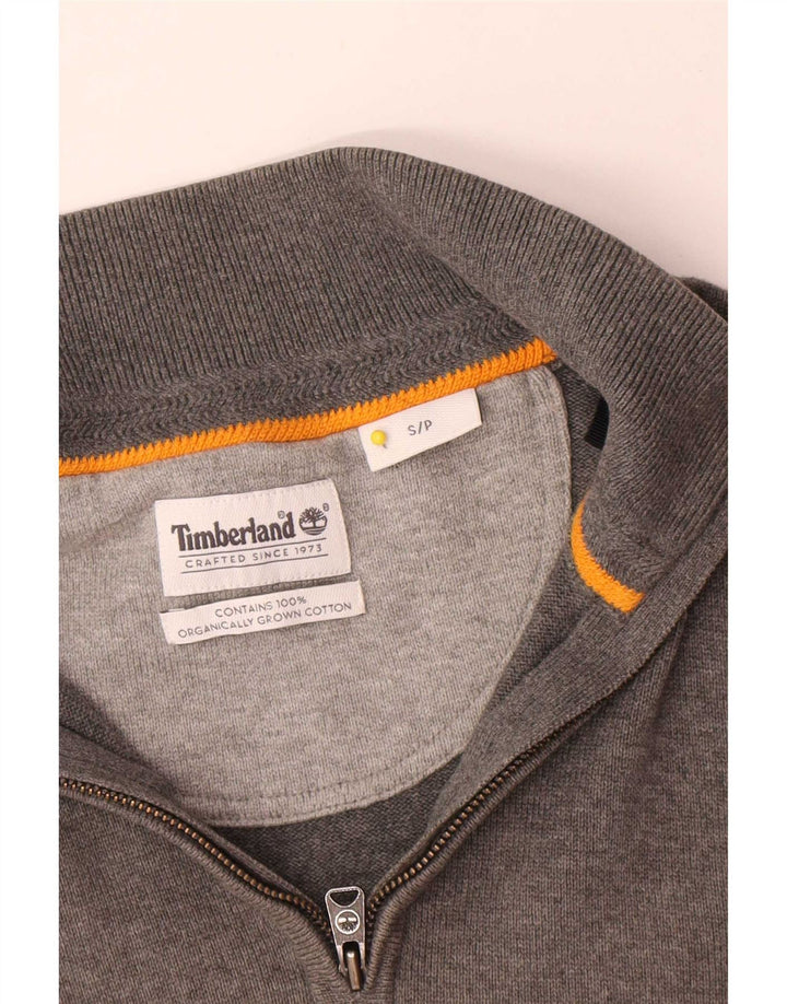 Suéter masculino Timberland com zíper e gola pequena de algodão cinza