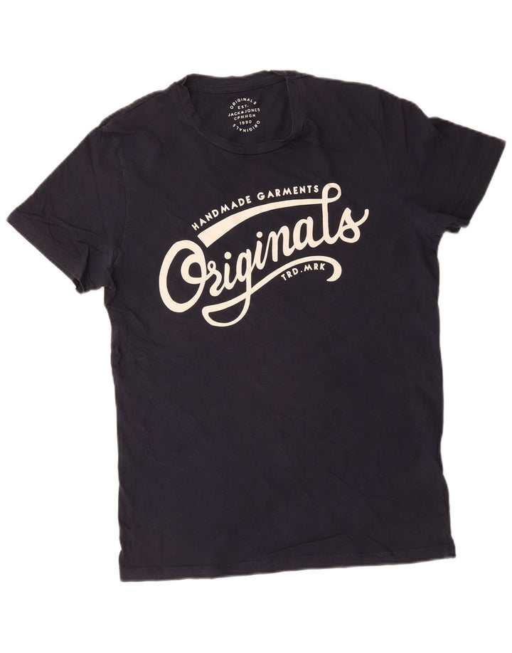 Camiseta gráfica masculina Jack & Jones Top médio algodão azul marinho