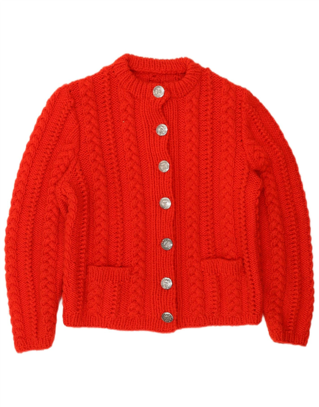 Suéter cardigã feminino vintage UK 14 vermelho médio
