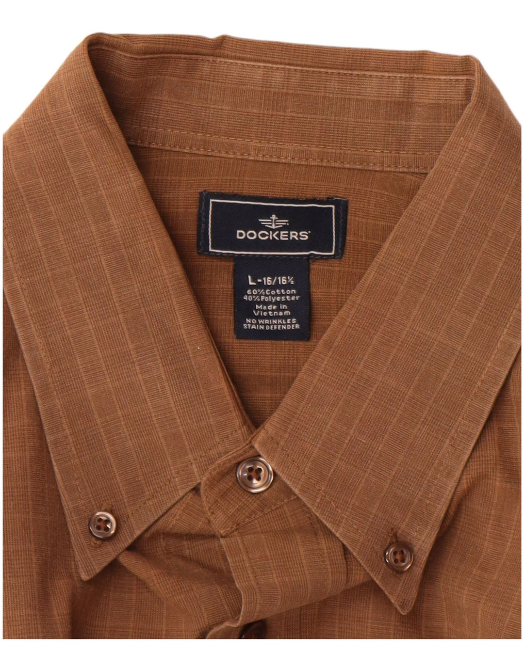 Camisa masculina Dockers tamanho 16 16 1/2 grande marrom algodão guingão