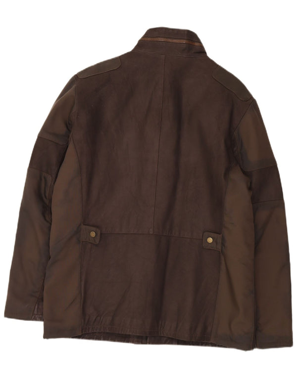 Jaqueta de couro masculina vintage com capuz IT 52 grande marrom