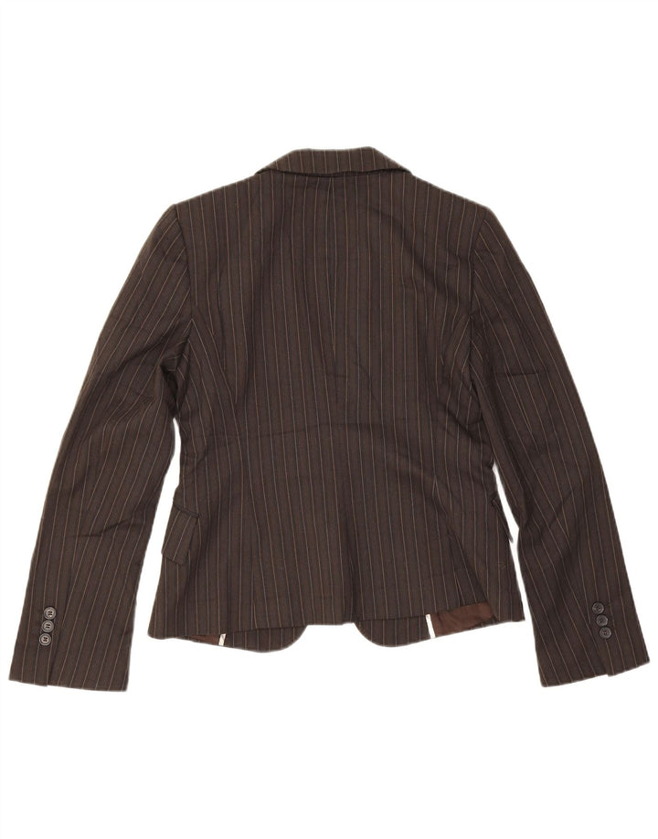 Jaqueta blazer feminina Zara com 1 botão EU 38 poliéster listrado marrom pequeno
