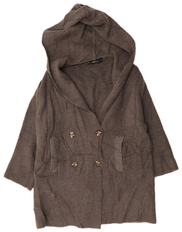 Zara Suéter cardigã feminino com capuz manga 3/4 UK 14 cinza médio