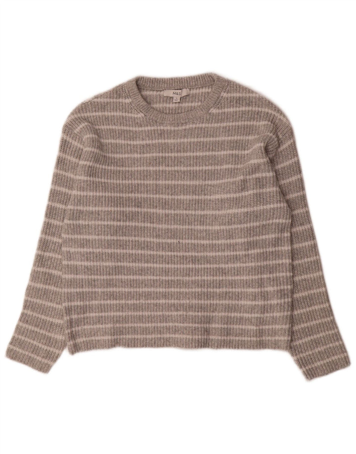 Suéter feminino Marks & Spencer com gola redonda UK 14 listrado cinza médio