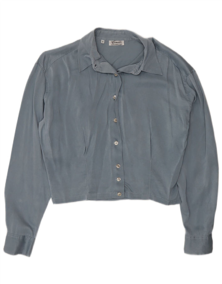 Blusa feminina vintage IT 44 seda azul médio