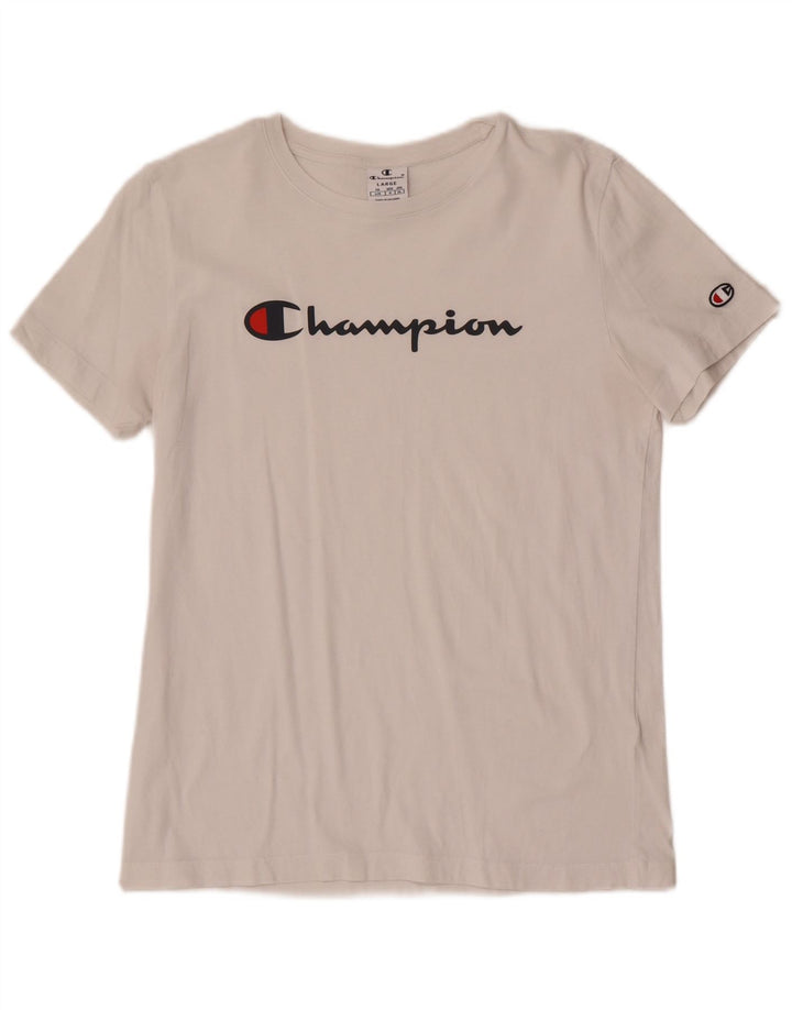 Camiseta feminina estampada Champion UK 14 grande branca