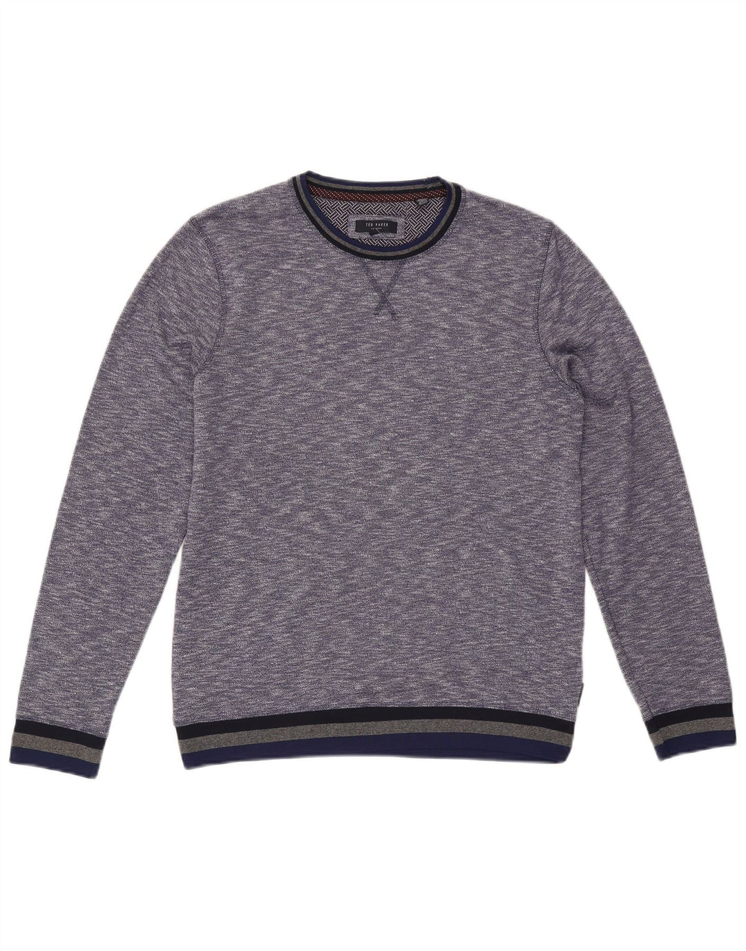 Suéter masculino Ted Baker com gola redonda, tamanho 3, azul médio manchado