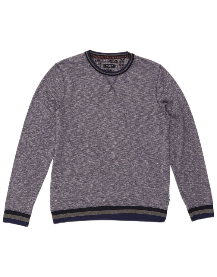 Suéter masculino Ted Baker com gola redonda, tamanho 3, azul médio manchado
