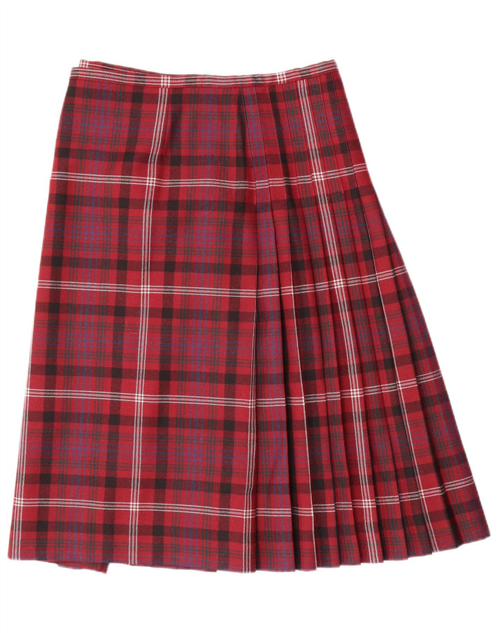 Saia feminina vintage plissada W30 lã xadrez vermelha média