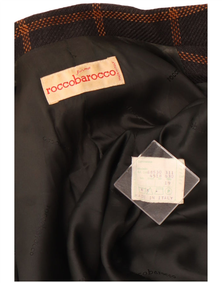 ROCCOBAROCCO Jaqueta blazer feminina de 3 botões tamanho 19 XL lã xadrez preta