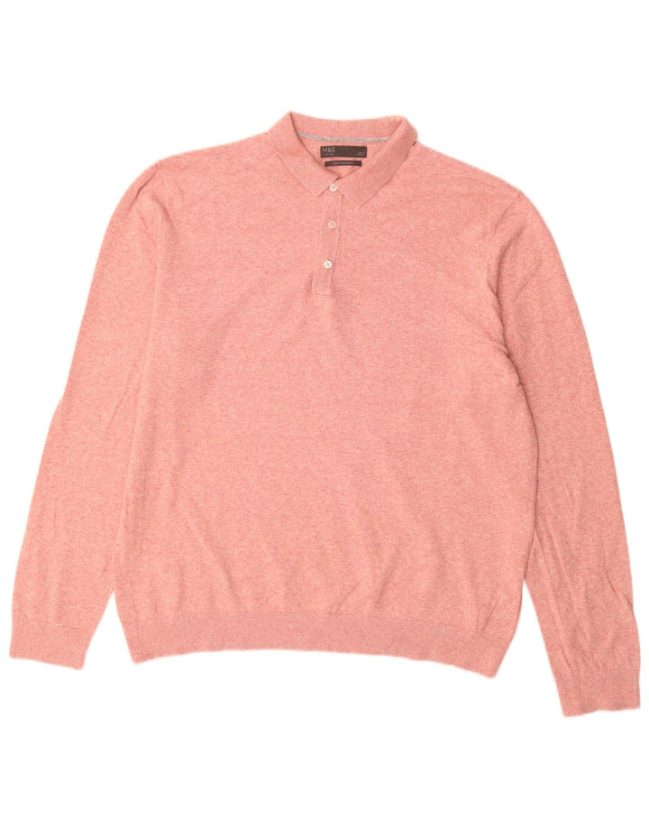 Suéter masculino Marks & Spencer com gola polo, grande algodão rosa