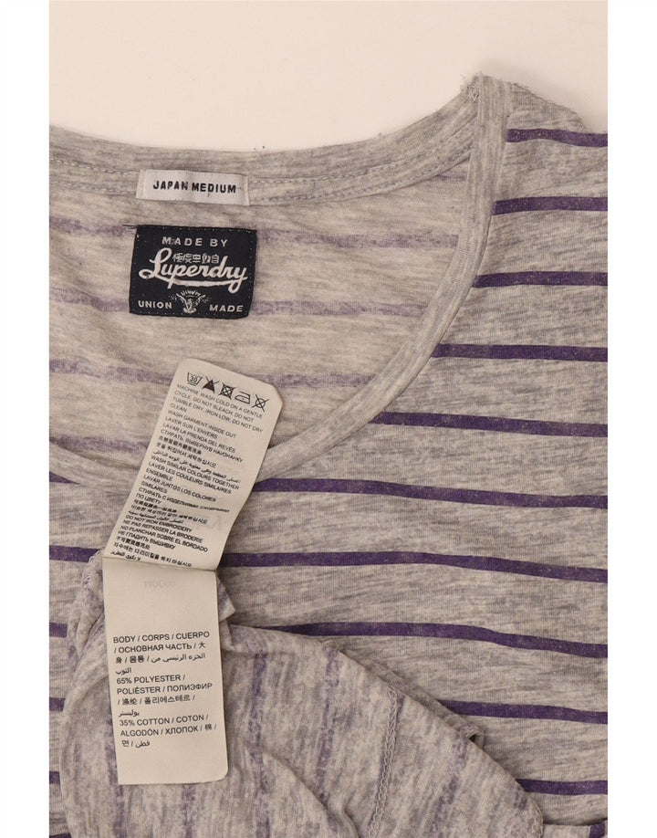 Camiseta feminina Superdry UK 14 poliéster listrado cinza médio