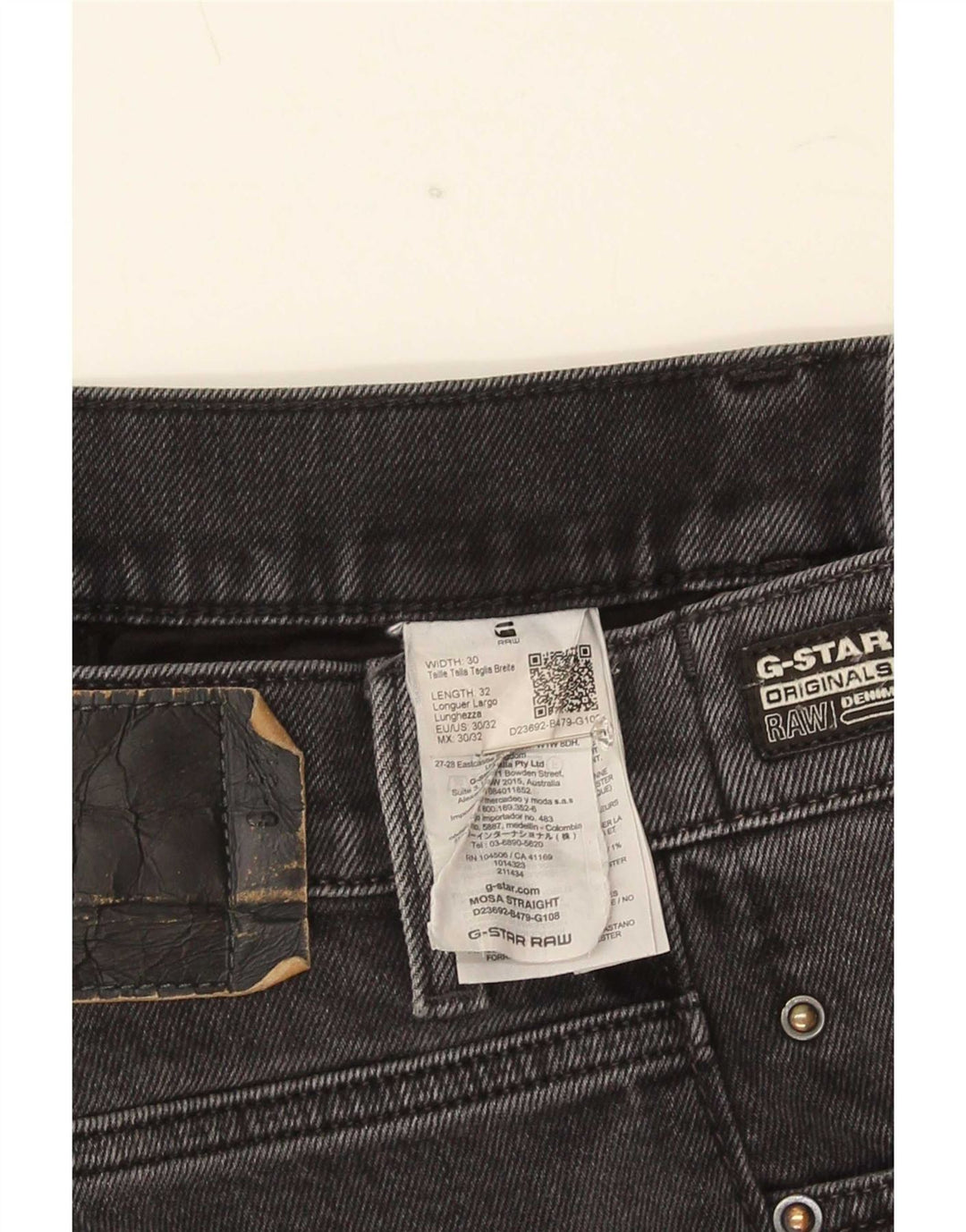 Jeans retos masculinos G-Star W30 L32 algodão cinza
