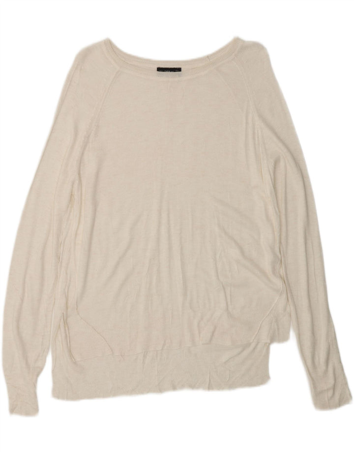 Suéter feminino ZARA com gola canoa UK 14 médio branco