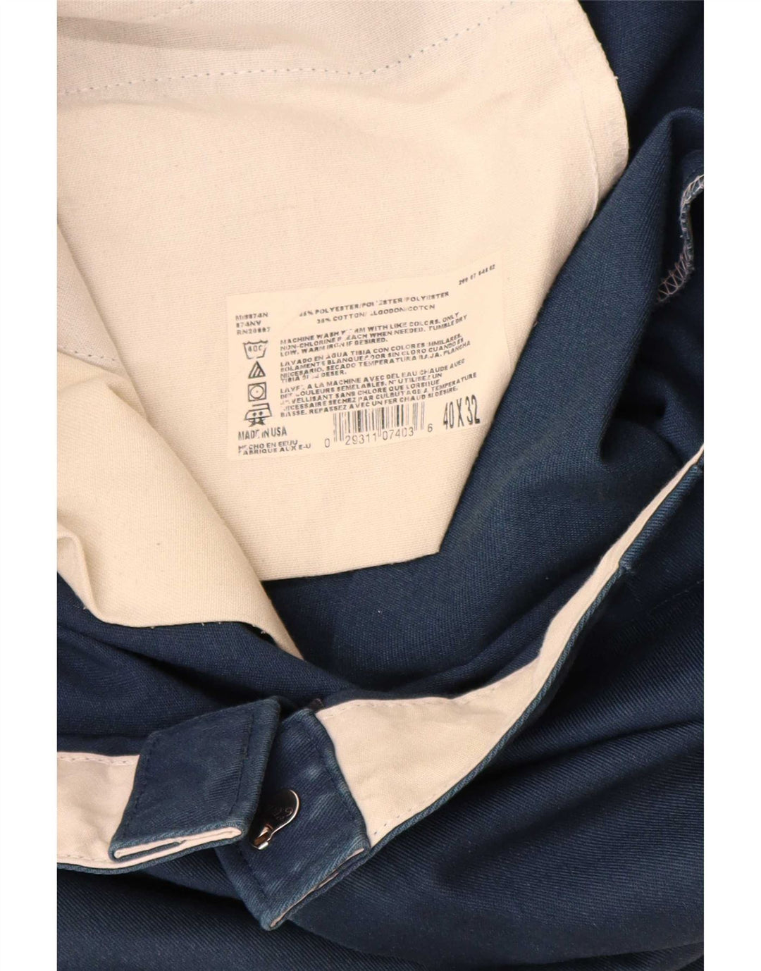 Calças Chino retas masculinas Dickies W40 L32 poliéster azul marinho