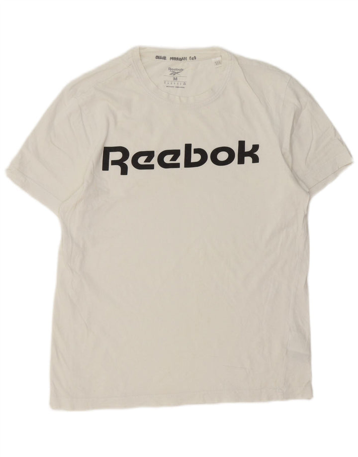 Camiseta gráfica masculina Reebok Top médio algodão branco