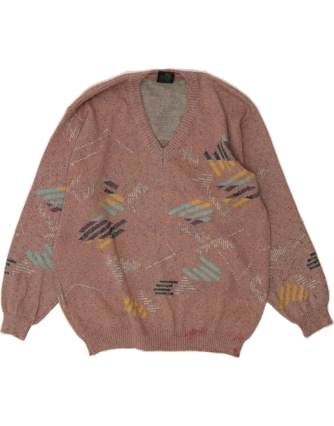 WESTBURY Mens V-Neck Jumper Sweater IT 52/54 Large Pink Flecked Cotton Vintage WESTBURY and Second-Hand WESTBURY from Messina Hembry 
