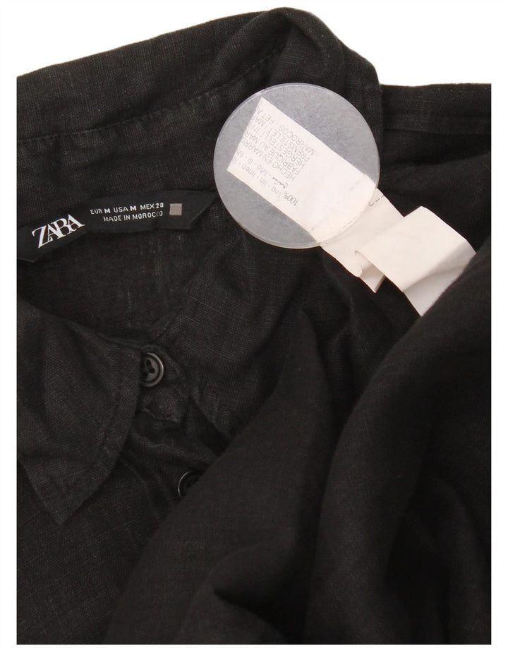 Camisa oversized feminina Zara UK 14 linho preto médio