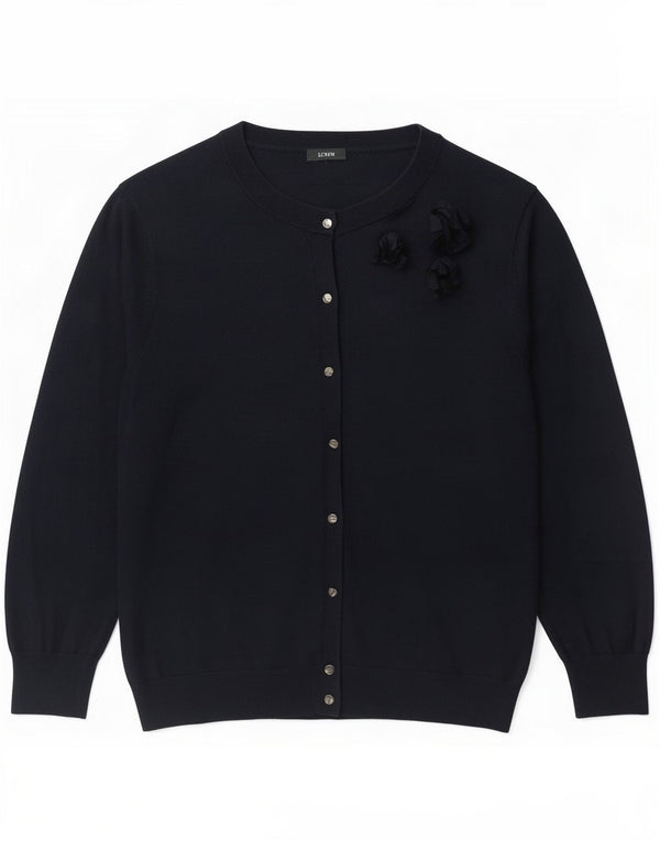 Suéter cardigã feminino J. Crew manga 3/4 Reino Unido 10 pequeno azul marinho clássico