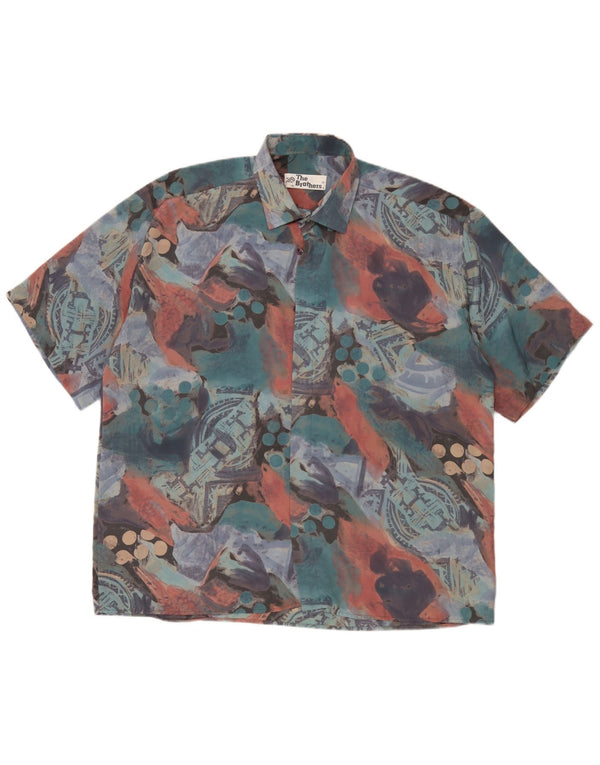 Camisa masculina vintage de manga curta com padrão abstrato XL multicolorida