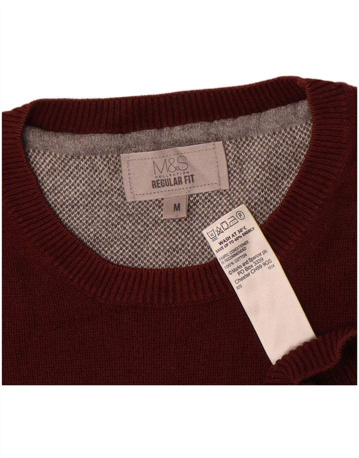 Suéter masculino Marks & Spencer com ajuste regular e gola redonda, médio Borgonha
