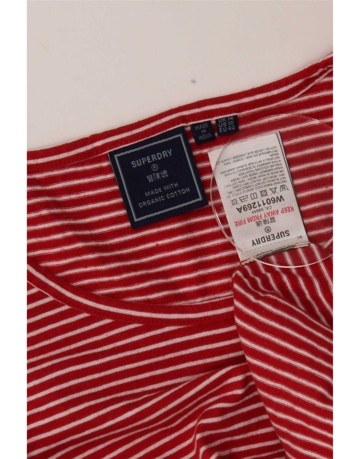 Colete feminino Superdry UK 14 grande algodão listrado vermelho