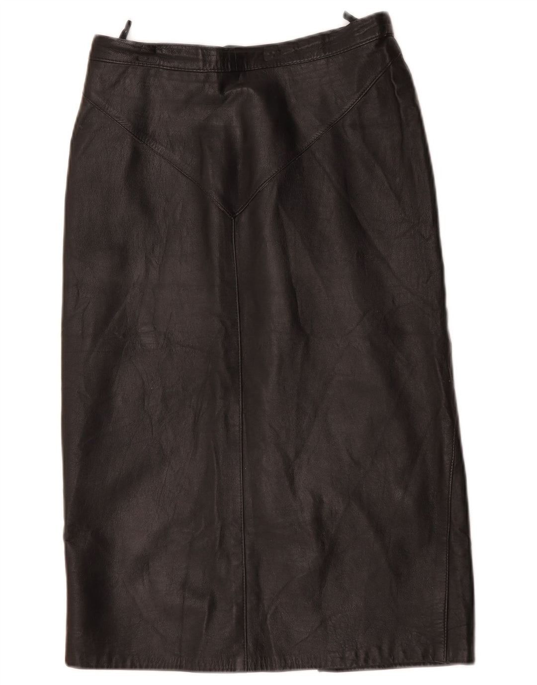 Saia de couro feminina vintage W28 média preta