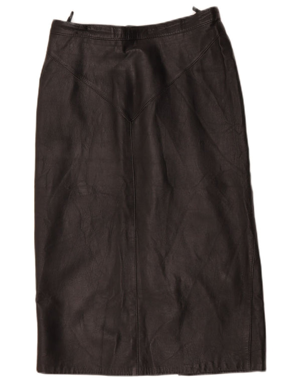 Saia de couro feminina vintage W28 média preta