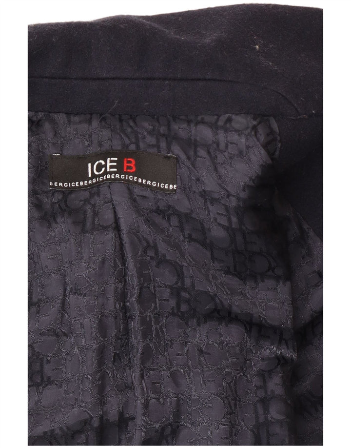Sobretudo feminino Iceberg UK 10 pequeno lã azul marinho