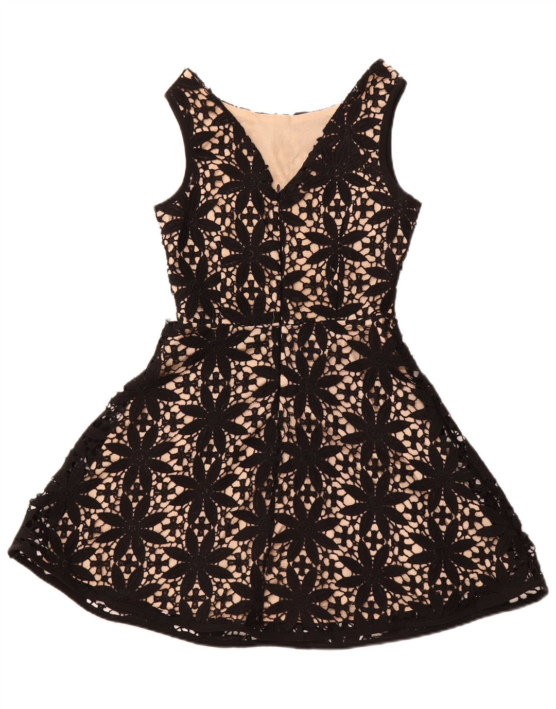 QUIZ Vestido feminino de crochê sem mangas evasê UK 6 XS preto floral
