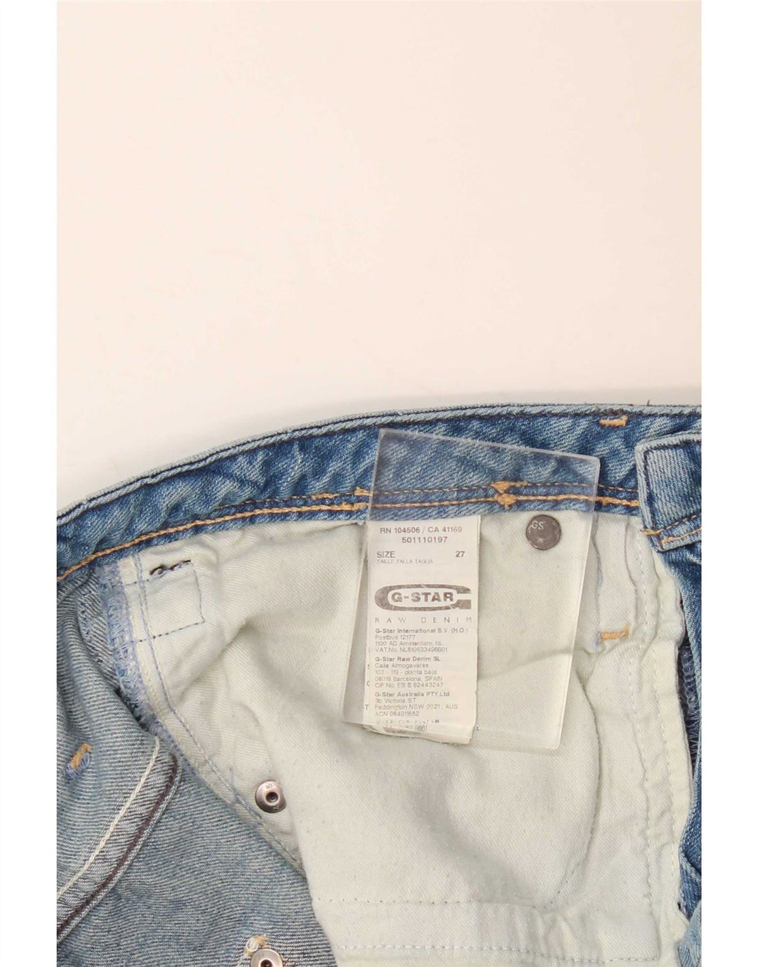 Calça jeans reta feminina G-Star desgastada W27 L27 algodão azul