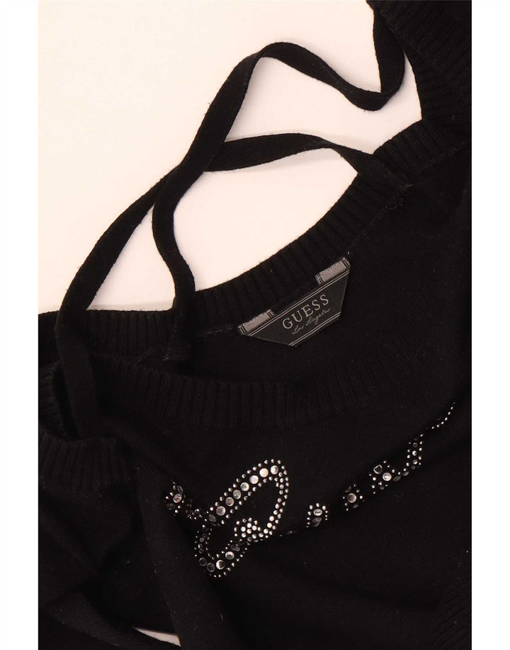 Blusa feminina Guess com estampa gráfica de manga comprida UK 8 pequena preta