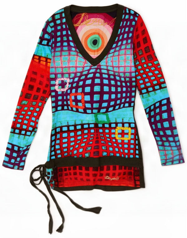 Desigual Womens Graphic Top Long Sleeve UK 4 XS Multicoloured Geometric