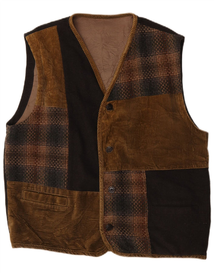 Colete masculino vintage UK 40 poliéster marrom médio patchwork