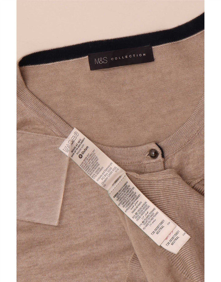 Suéter cardigã feminino Marks & Spencer Reino Unido 16 grande viscose bege
