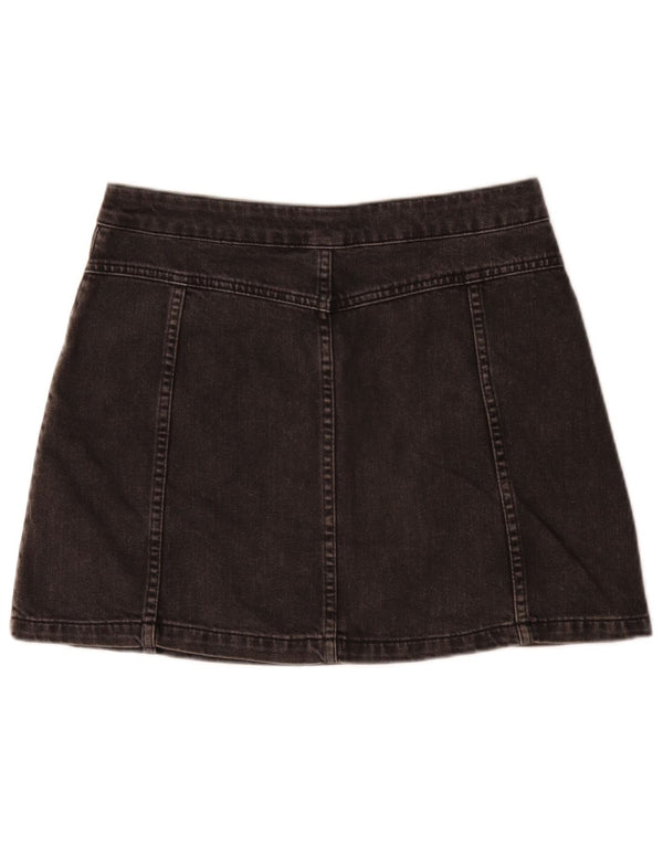Mini saia jeans feminina Moto UK 12 médio W30 algodão preto