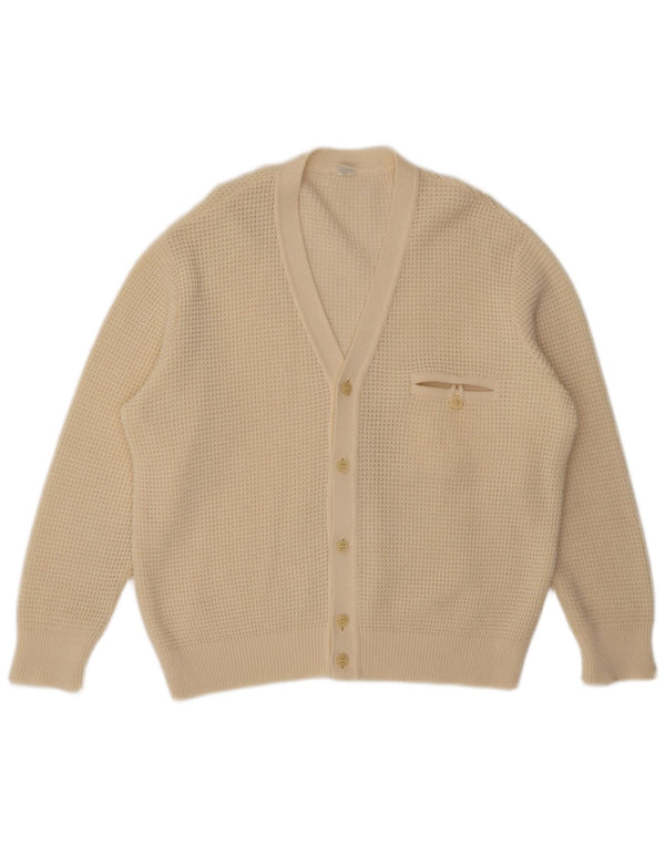 Suéter cardigã masculino vintage de lã branca média
