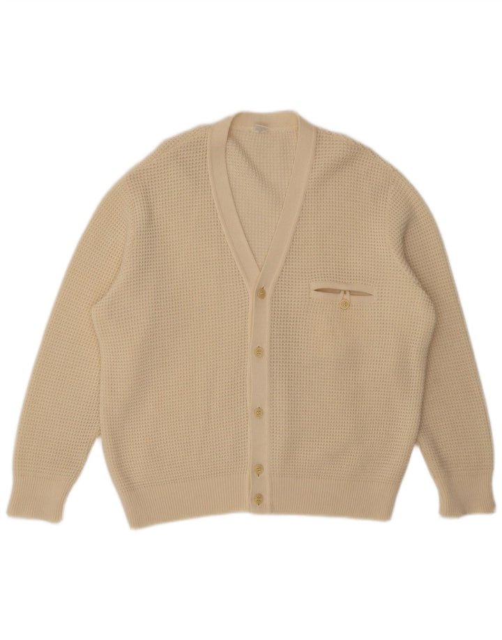 Suéter cardigã masculino vintage de lã branca média
