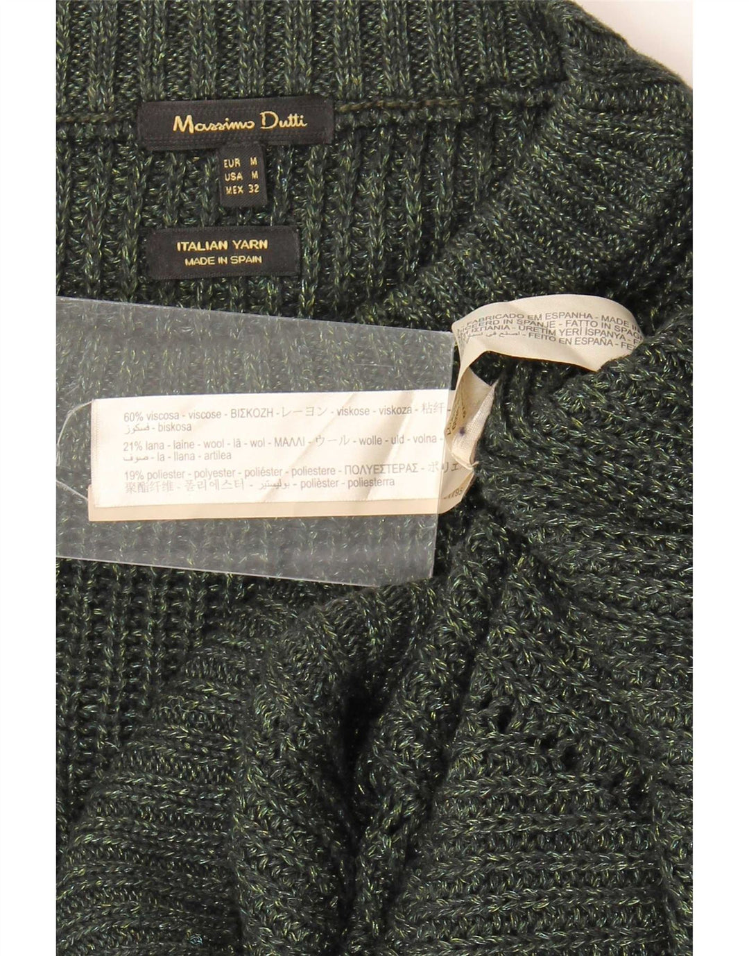 Suéter feminino Massimo Dutti com gola redonda grande, Reino Unido 14, médio, cáqui