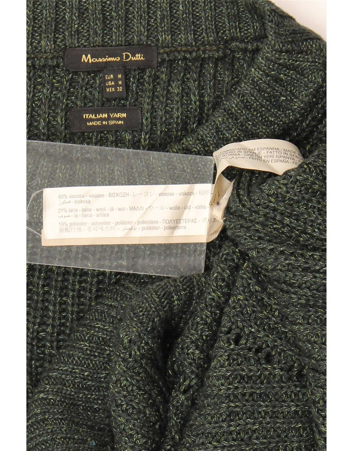 Suéter feminino Massimo Dutti com gola redonda grande, Reino Unido 14, médio, cáqui