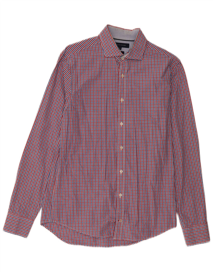 Tommy Hilfiger Camisa masculina slim fit média algodão guingão multicolorido